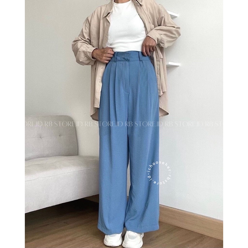 Celana Kulot Crinkle Highwaist Wanita Loose Pants Cullote