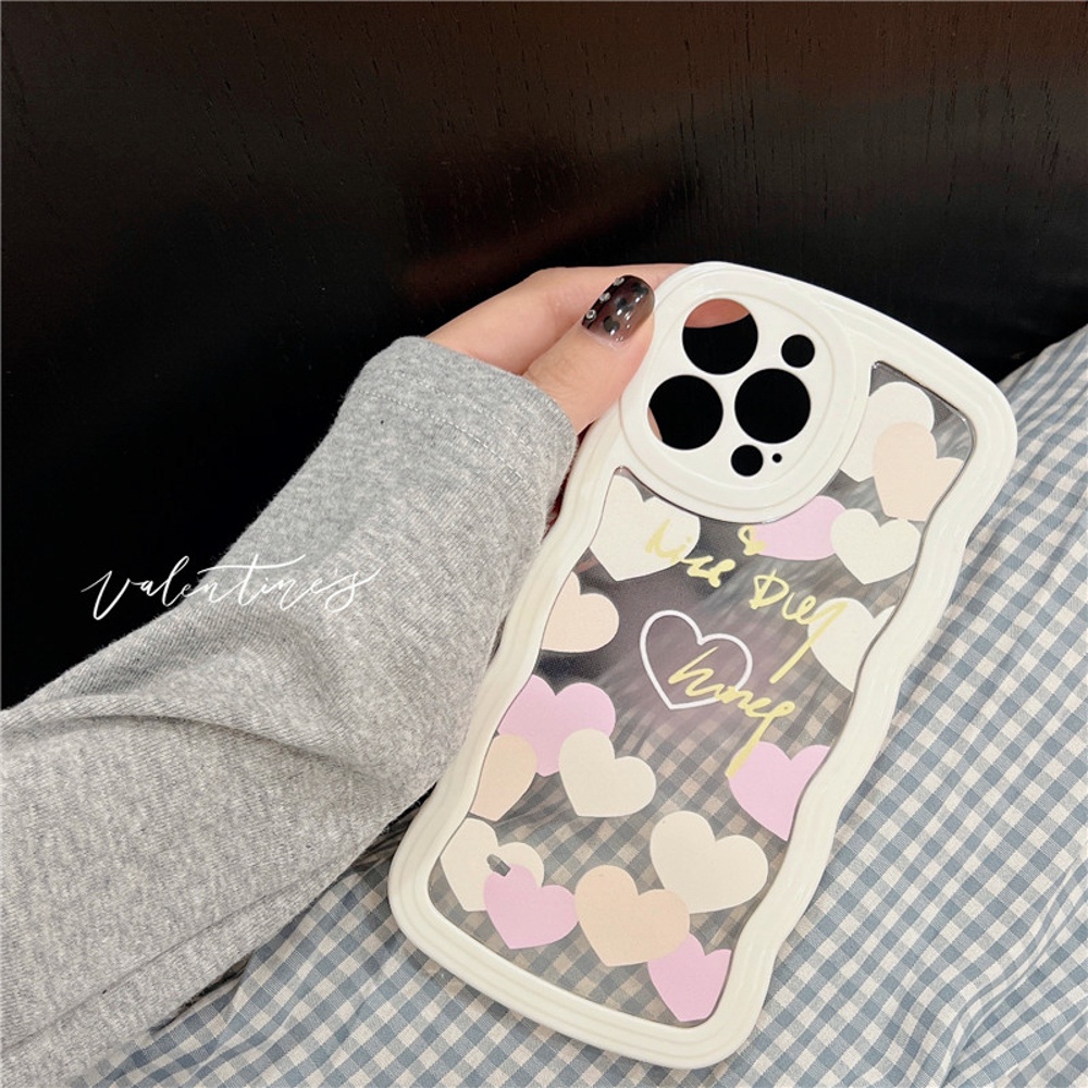 Soft Case Bening Pola Gelombang Krim Untuk 14 13 12 11 Pro Max 7 8 Plus XR X XS Max SE 2020 2022