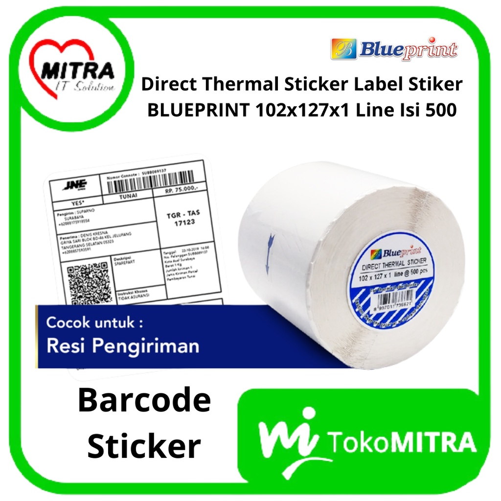 

DIRECT THERMAL STICKER / LABEL STIKER BLUEPRINT 102x127x1 LINE ISI 500