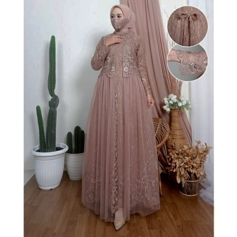 Gamis Mirasea Busui Friendly / Gamis Brukat Kondangan Premium / Gamis Kondangan Tile Mutiara / Long Dress Mewah Elegan