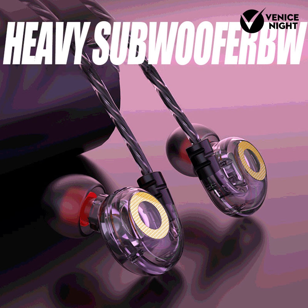 (VNEP) (Berkabel) 6D 4-Core Dual Moving Coil 3.5mm In-Ear Bass Musik Earphone Olahraga Headset
