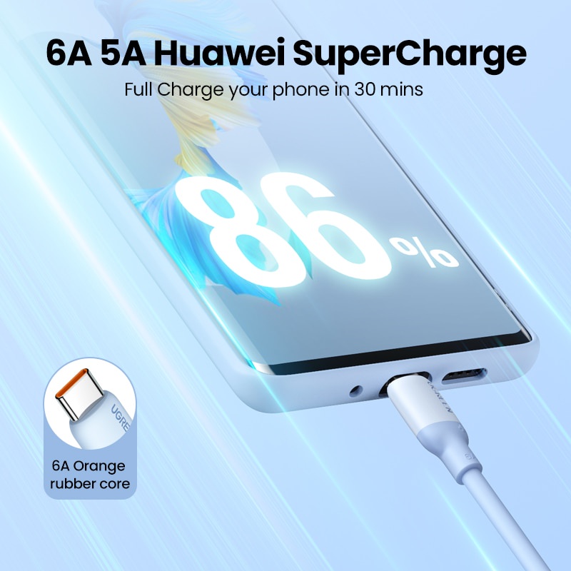 Ugreen Kabel Data / Charger USB Tipe-C 100W 6A Fast Charging Bahan Silikon Untuk Huawei