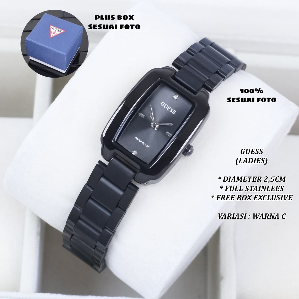 (FREE BOX) JAM TANGAN WANITA GUESS RANTAI BODY SEGI BALOK POLOS