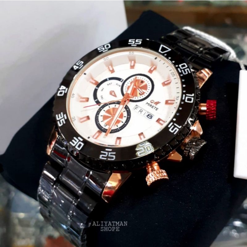 Viral Jam Tangan pria Mirete Original Realpick Sesuai Foto | Tanggal Dan hari aktif Strap Rantai Water Resistant | Jam Tangan Kasual Pria Anti Air Mewah Elegan Jam Tangan Cowok Import Mirete Original