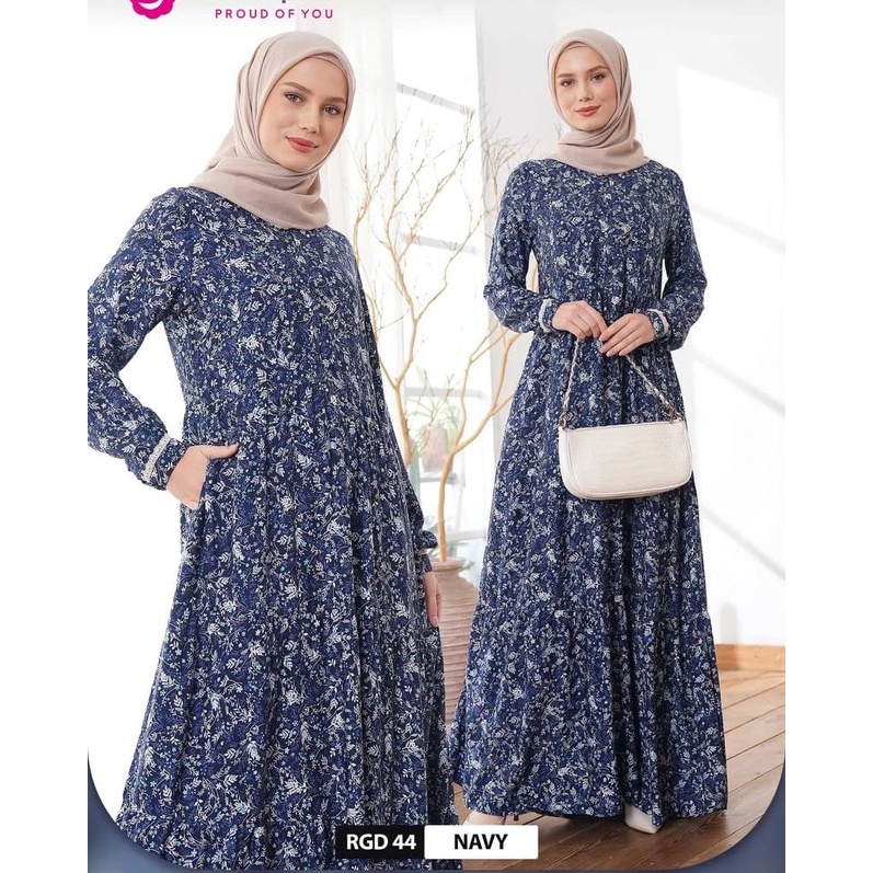 Gamis Rauna Terbaru RGD 44 / NAVVY MAROON / Gamis Dress Maxy / Fashion Muslim Rauna