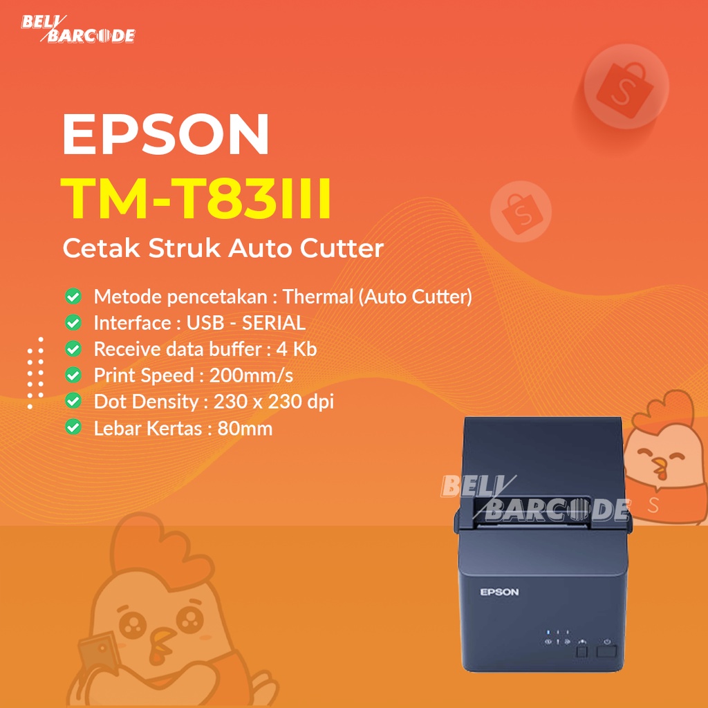 Printer Kasir EPSON TM-T83III Cetak Struk Auto Cuter Thermal 80mm