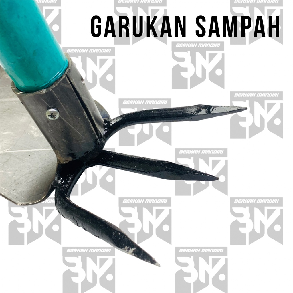 Cangkul Garukan 2in1 Gagang Kayu Pacul taman/Kebun Mini Garpu Sampah Selokan/Got  Baja Koret Kored Gathul Sekop