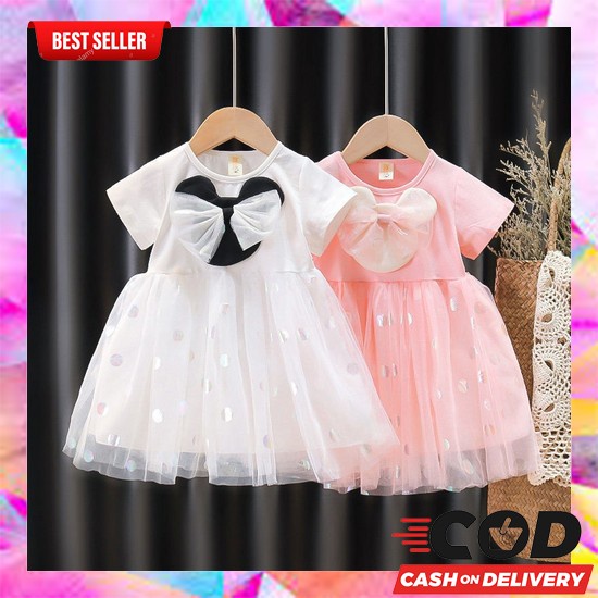 【Baru Datang】(0-4 Tahun )Qz-103 Dress Anak Cewek Premium Berpita 2  [Princess Kesli] 1-5Tahun Dress 