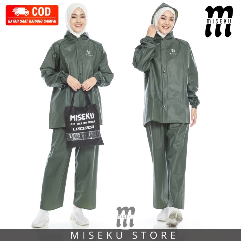 RAINCOT, JAS HUJAN Pria Wanita Dewasa Setelan Jaket Celana Terbaik by MISEKU Anti Rembes Hitam