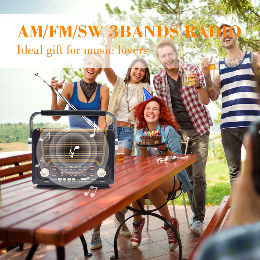 Bluetooth speaker radio mendukung FM AM USB/TF slot daya luar ponsel MIC/AUX panel surya atas 527BTS