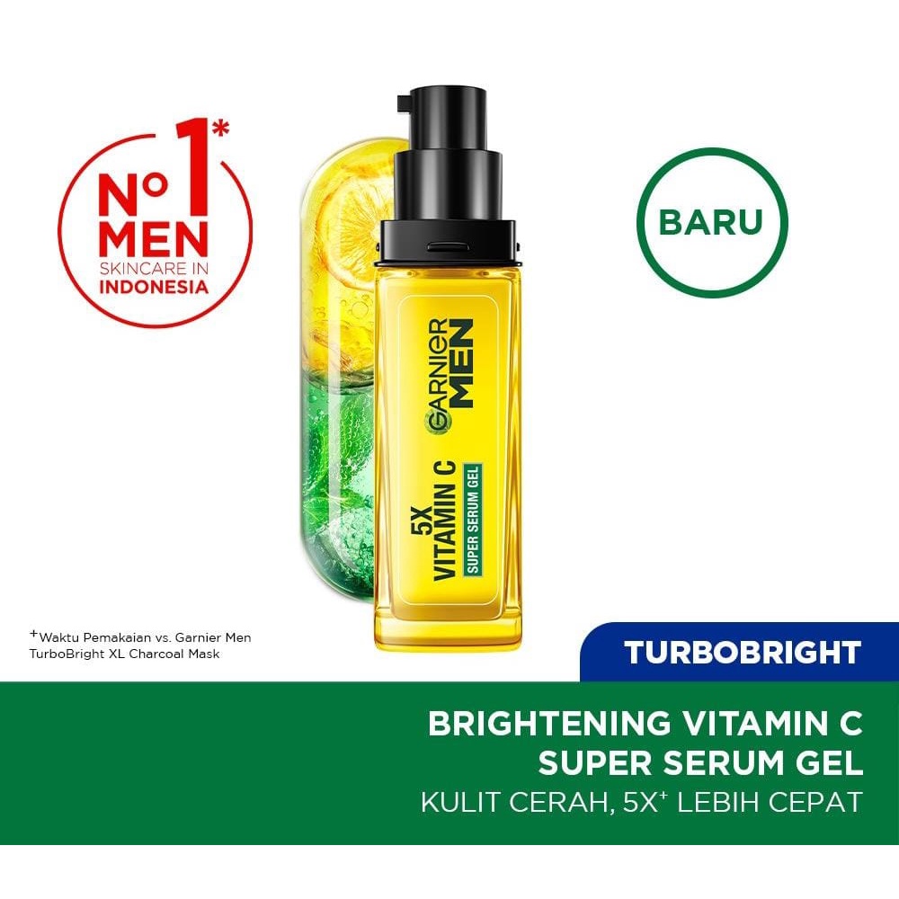 ☘️Yuri Kosmetik☘️ Garnier Men Turbo Bright 5x Vitamin C Super Serum Gel 30ml Serum Wajah Pria Mencerahkan Brightening Dark Spot / Garnier Men Turbo Bright Serum 7.5ml