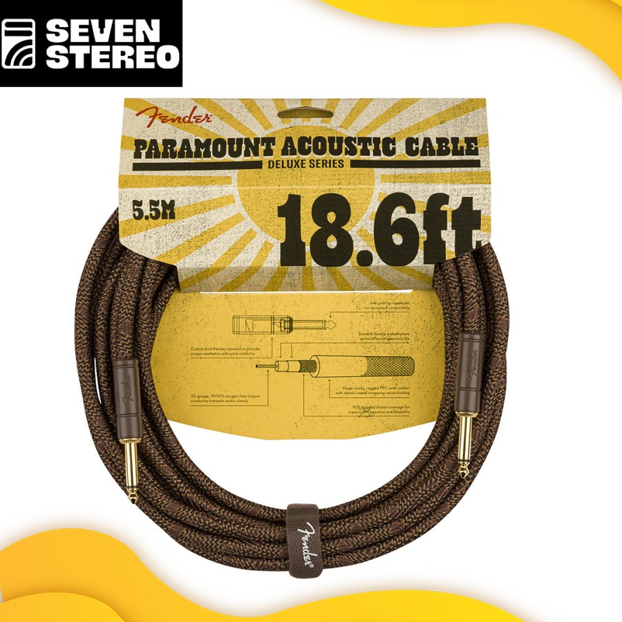 Fender Paramount Acoustic Instrument Cable 18.6 ft Brown Kabel Jack