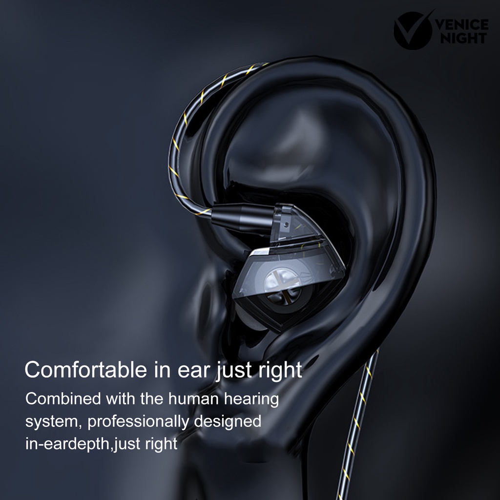 (VNEP) (Berkabel) In-ear Subwoofer Noise Reduction Sports Headset dengan Mic Hifi Music Earplug