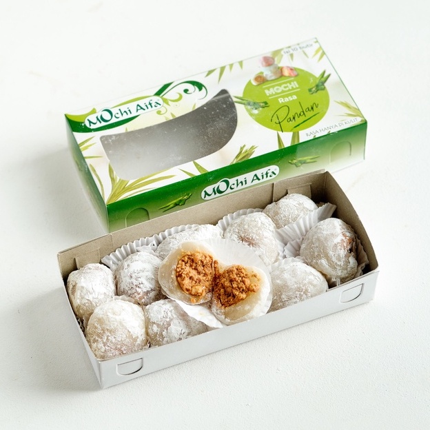 

Mochi Aifa Rasa Pandan di balut sagu/wijen