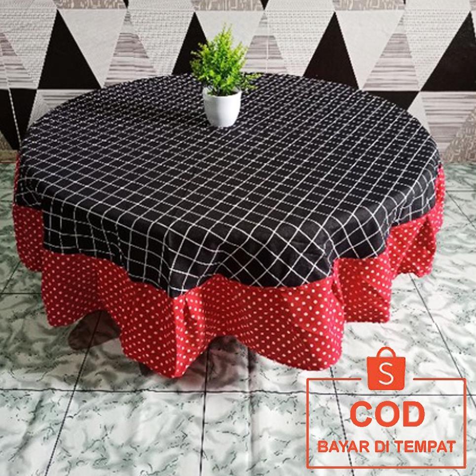 Langsung Atc ✅COD Taplak Alas Meja Makan Dan Tamu Kain Katun Bentuk Bulat Bundar Rumbai Diameter 150