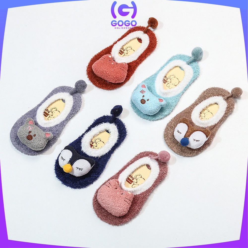 GOGO-P15 Sepatu Prewalker Kaos Kaki Korea Anak Bayi Kaus Kaki Bulu Lembut Motif Animal Baby Socks