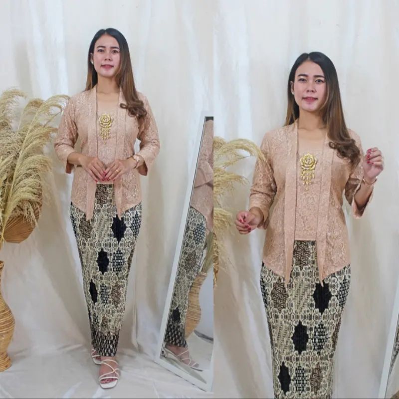 IndahKebaya | SETELAN KEBAYA KUTUBARU FLOY BROKAT / KEBAYA WISUDA MODERN / KEBAYA ENCIM BUSUI / KEBAYA KARTINI NATAL KONDANGAN SERAGAMAN / WARNA HITAM PUTIH GOLD NAVY MAROON MOCCA SALEM HIJAU BOTOL