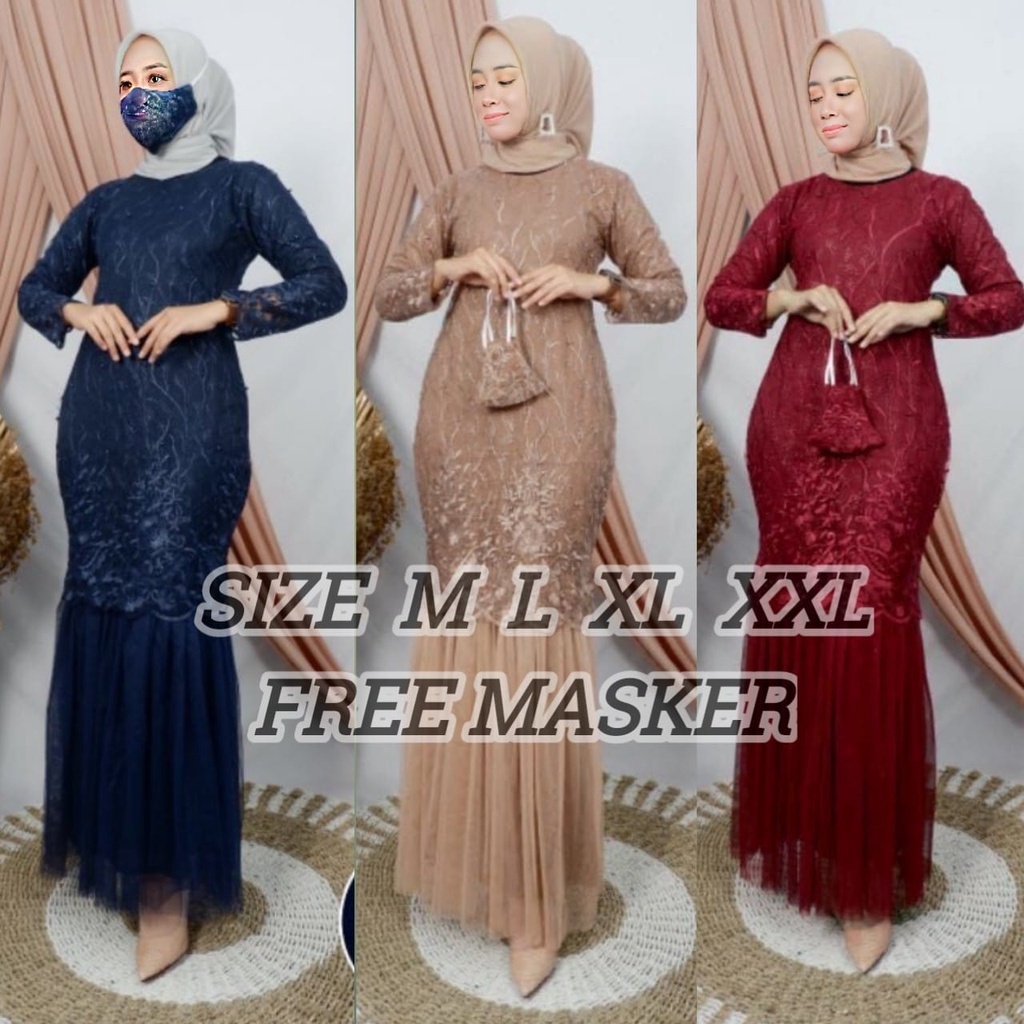 GAMIS DUYUNG TUTU FULL BRUKAT/GAMIS DUYUNG TUTU BRUKAT TILE MUTIARA/GAMIS FASHION PESTA/GAMIS KEBAYA