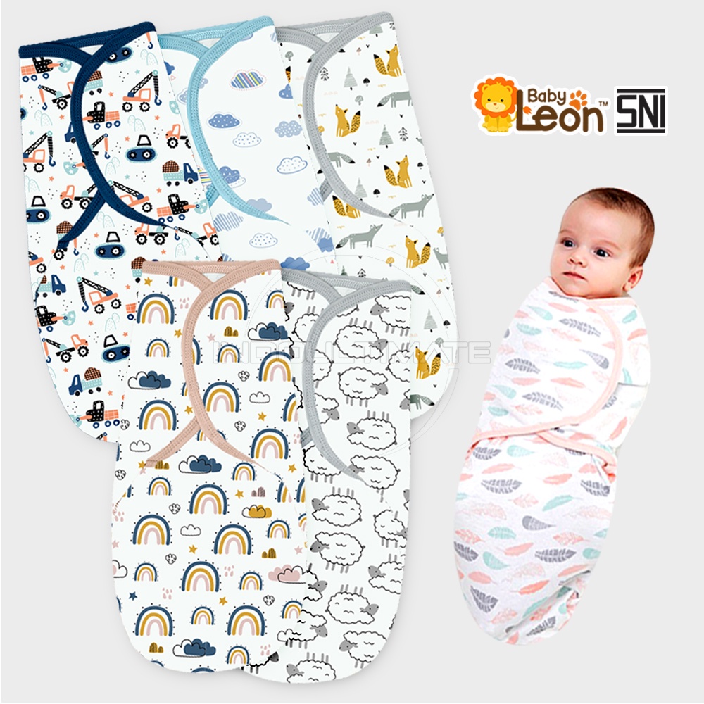 Bedong Bayi Instan Kain Bedong Lipat Motif SNI BABY LEON BC-108 Bedong Bayi Single Knit newborn