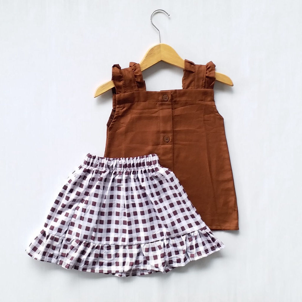 HappyOliver SET SWEET CHOCO Setelan anak perempuan motif lucu atasan dan rok berkualitas