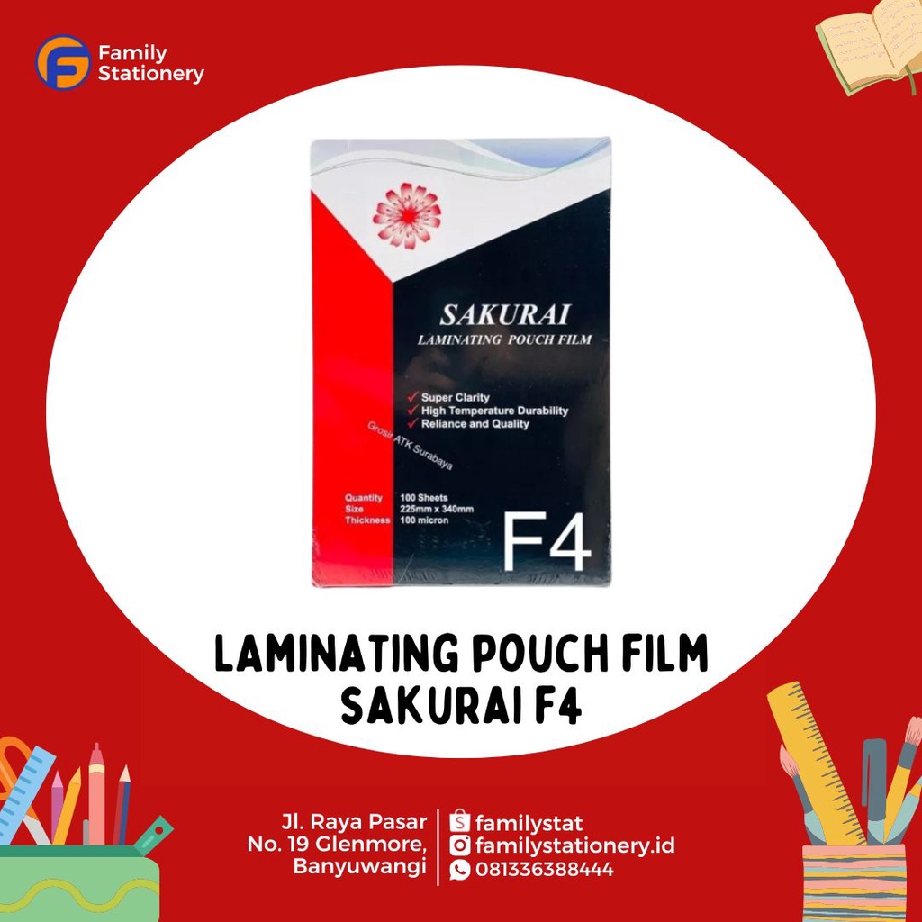 

Plastik Laminating / laminating pouch film Sakurai F4 isi 100 Lembar