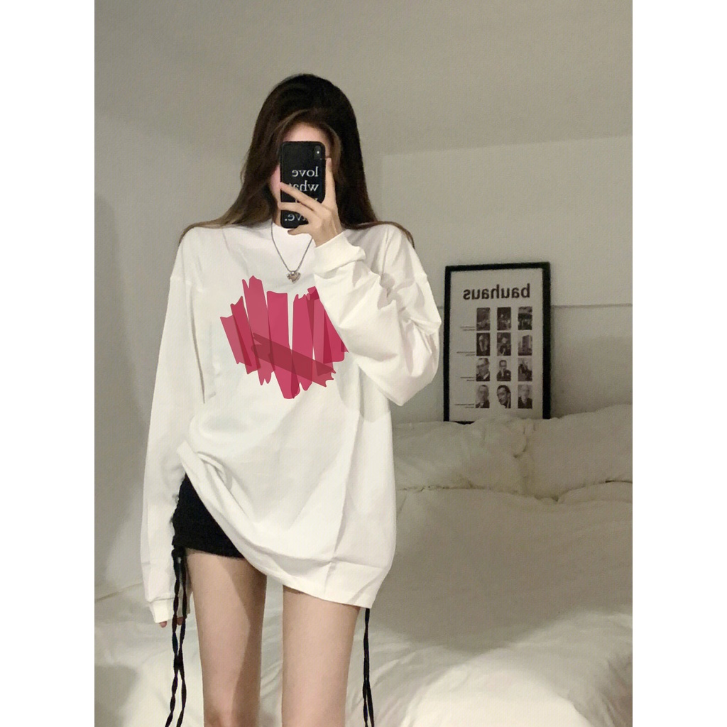 Sweater pink love kaos oversize baju korean style wanita ootd