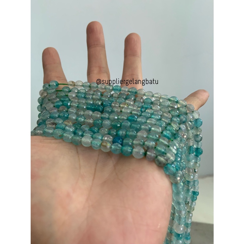 Batu SOFT BLUE agate QUARTZ 6mm CUTTING bahan aksesoris biru kuarsa