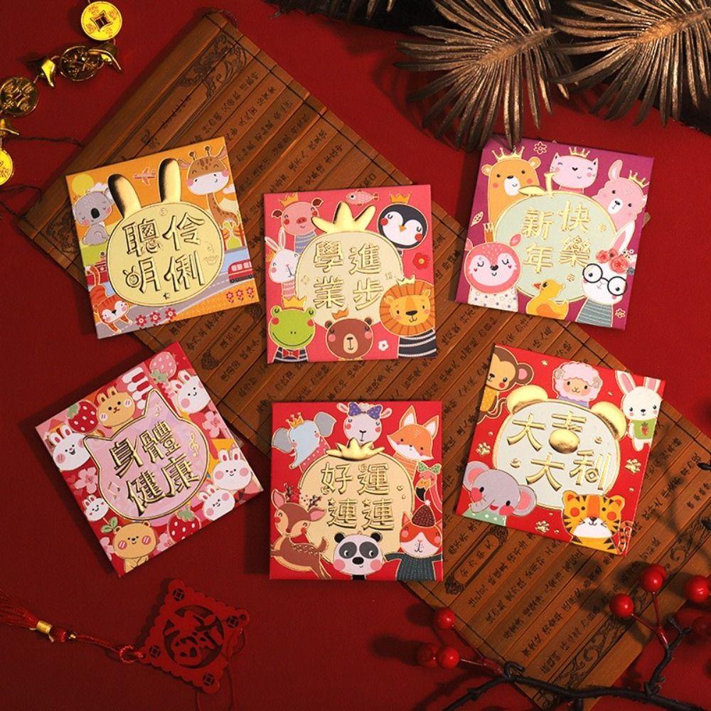 Lanfy 6 Pcs Amplop Angpao Merah Motif Kelinci Untuk Tahun Baru Cina