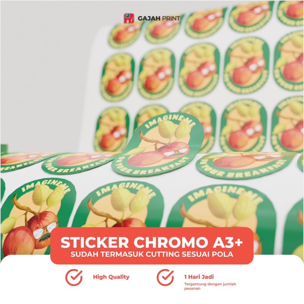 

Cetak Stiker Label + Cutting / Stiker Chromo A3+