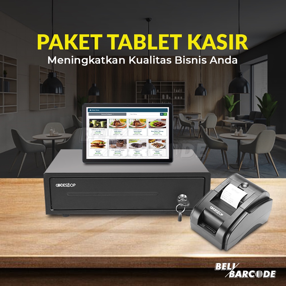 Paket Tablet Printer Kasir Cash Darwer Codeshop