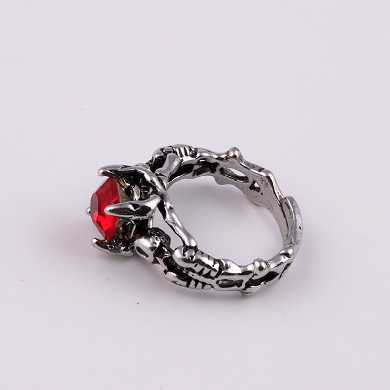 Cincin zircon Merah Bentuk Tengkorak Gaya Punk element