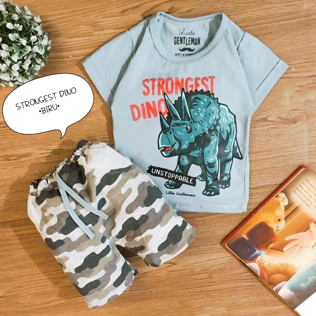 Setelan Baju Bayi Anak Laki-laki Usia 0-6 Bulan Motif Strongest Dino, Big Bros Dan Bon Voyage Atasan Kaos dan Celana