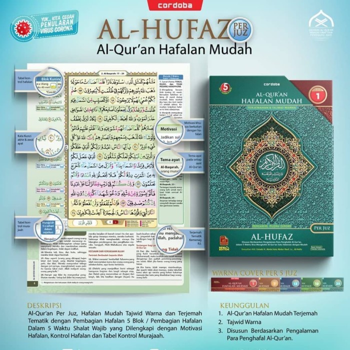 Al Quran Hafalan Mudah Al Hufaz Per Juz A5 - Cordoba - Al-Qur'an Per juz ukuran Sedang Tanggung Muja