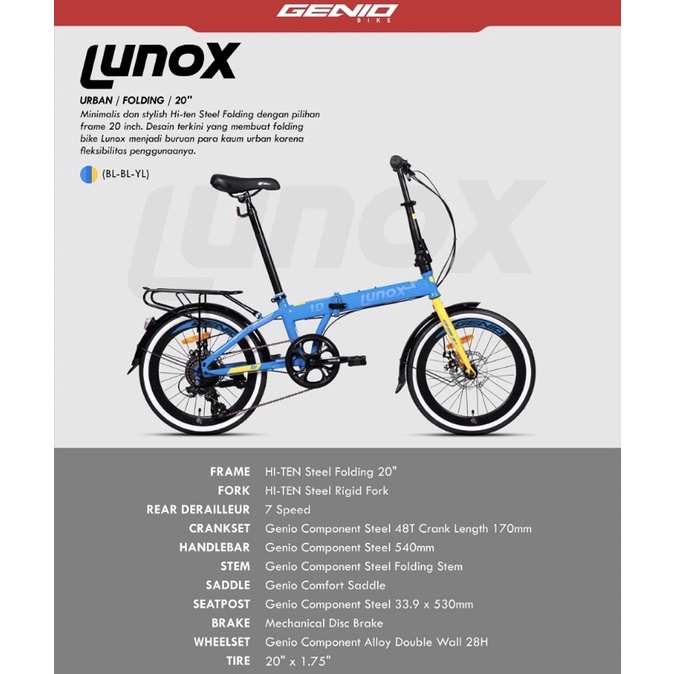 SEPEDA LIPAT GENIO LUNOX 1.0 20 INCH BLUE 7 SPEED
