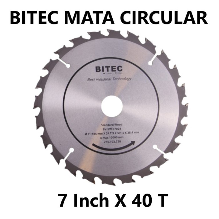 BITEC MATA GERGAJI POTONG KAYU 7" X 40T CIRCULAR SAW BLADE WOOD 7 INCH