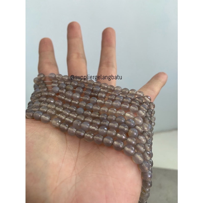 Batu GREY QUARTZ 6mm CUTTING natural bahan gelang kalung abu kuarsa