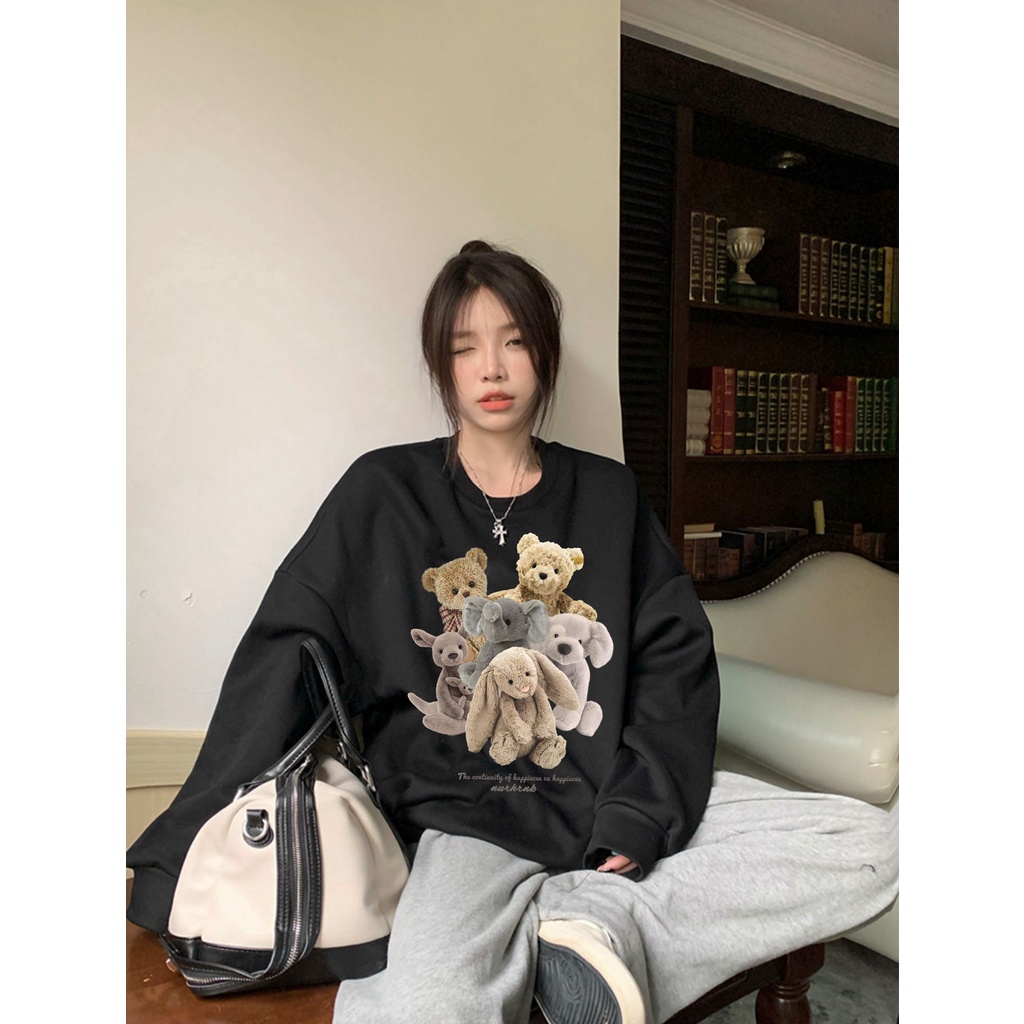 Sweater Lengan Panjang Cartoon Plush Bear Korean Style/Hoodie Oversize/Baju Wanita/Switer Wanita