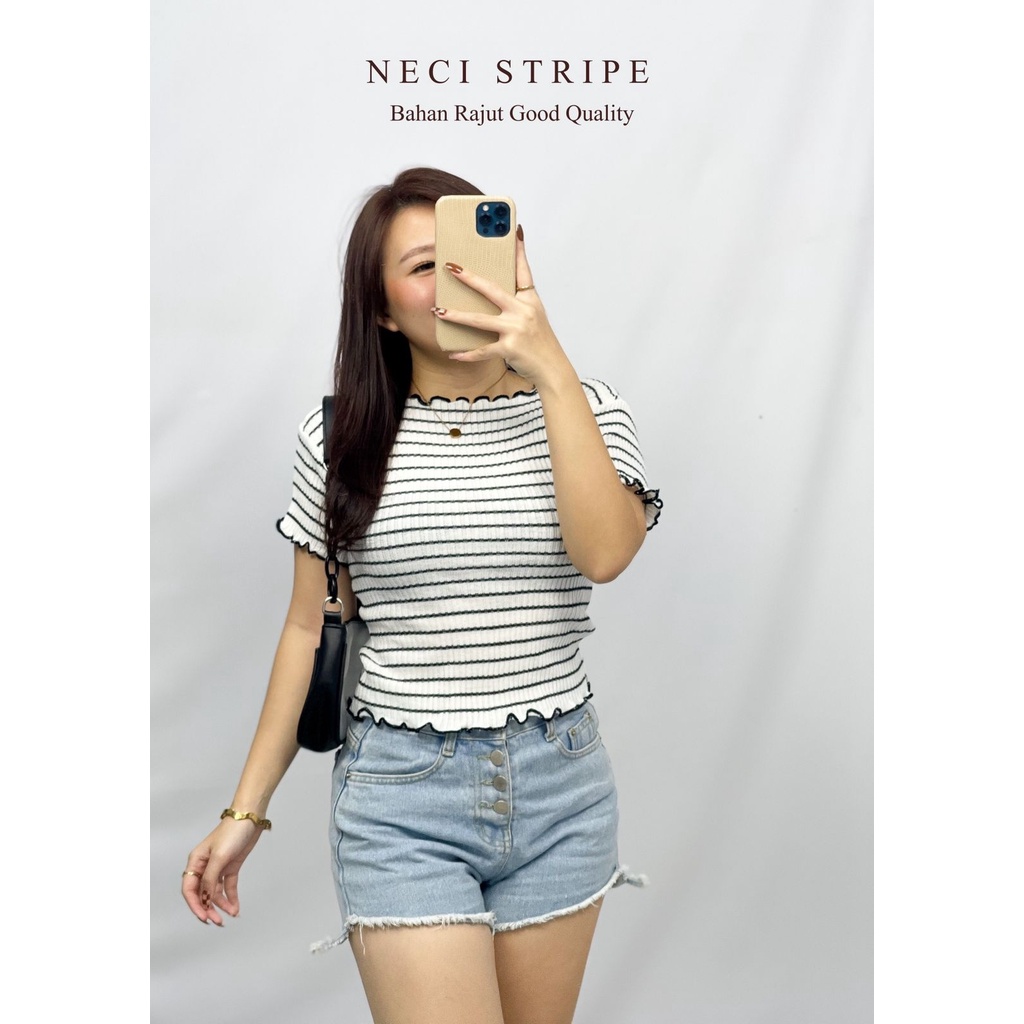 Basic id fashion Atasan rajut  / Top rajut / atasan rajut  stripe neci