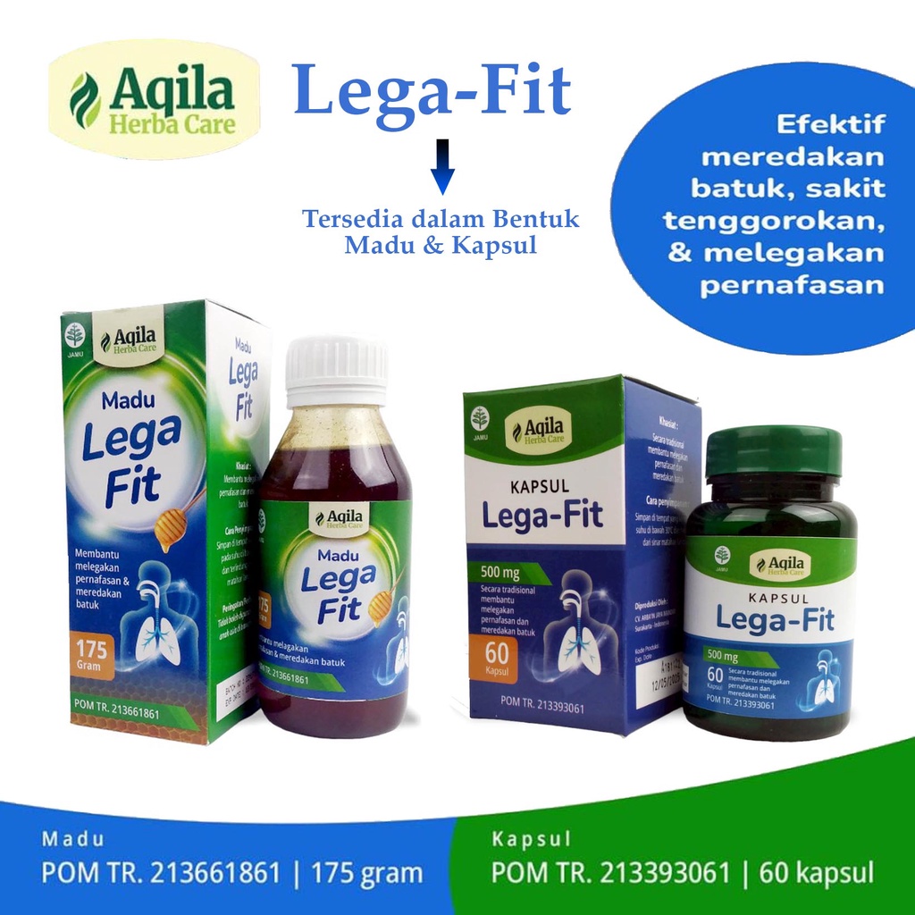 Madu Lega Fit & Kapsul Lega-Fit Aqila - Obat batuk, Obat Sakit Tenggorokan & Melegakan Pernafasan - 
