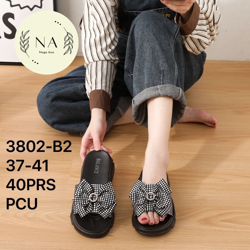 Sandal selop wedges perempuan dewasa ryder platform motif pita balance 3802-B2 (37-41)