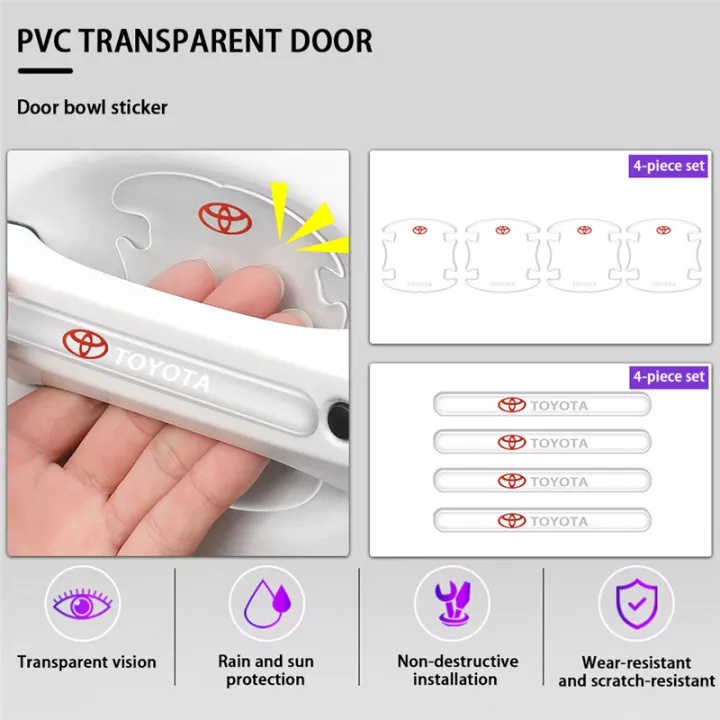 8pcs/set Stiker Pelindung Handle Mobil/Sticker Logo Toyota Pelindung/Transparan Pelindung Handle Pintu Mobil Mitsubishi Suzuki Toyota Honda Suzuki