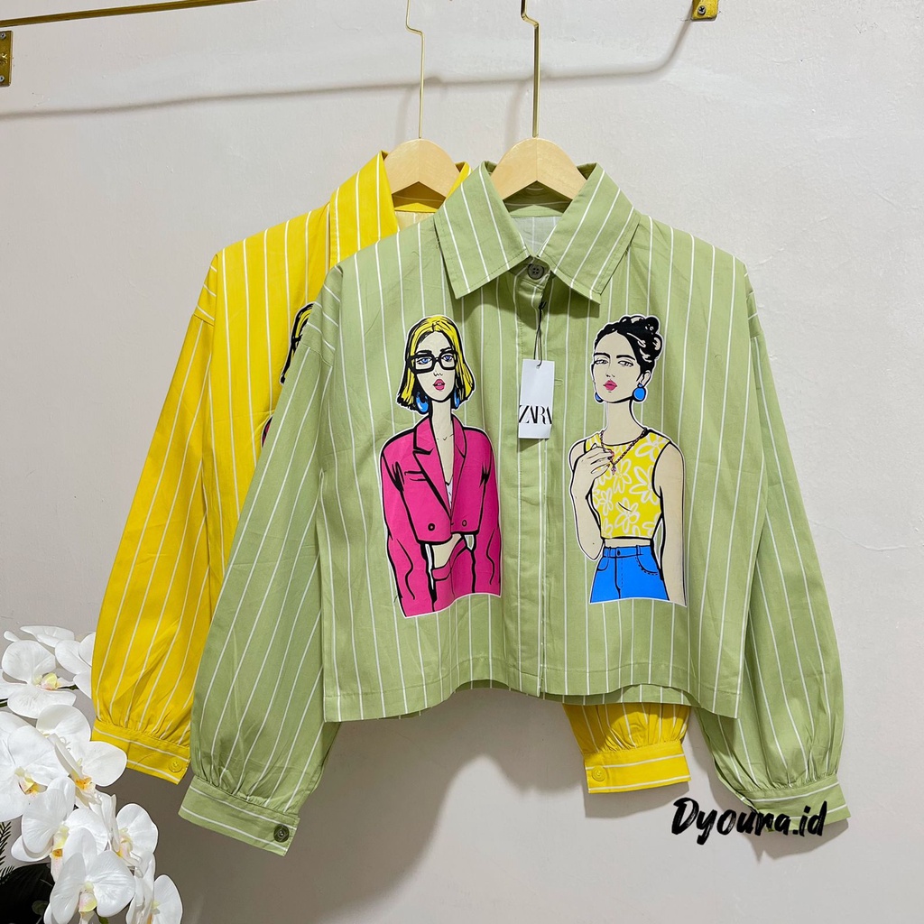 kemeja crop salur /Atasan Kemeja Busui || Kemeja Sablon Viral || KEMEJA CROPE SABLON WOMEN Baju Atasan Wanita Top Kekinian / kemeja prit/ kemeja crop print