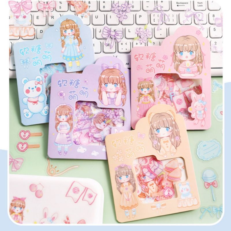 

45 pcs Sticker Set Transparan PVC Stiker Karakter Lucu Tempelan Casing HP Helm Tumblr Journaling