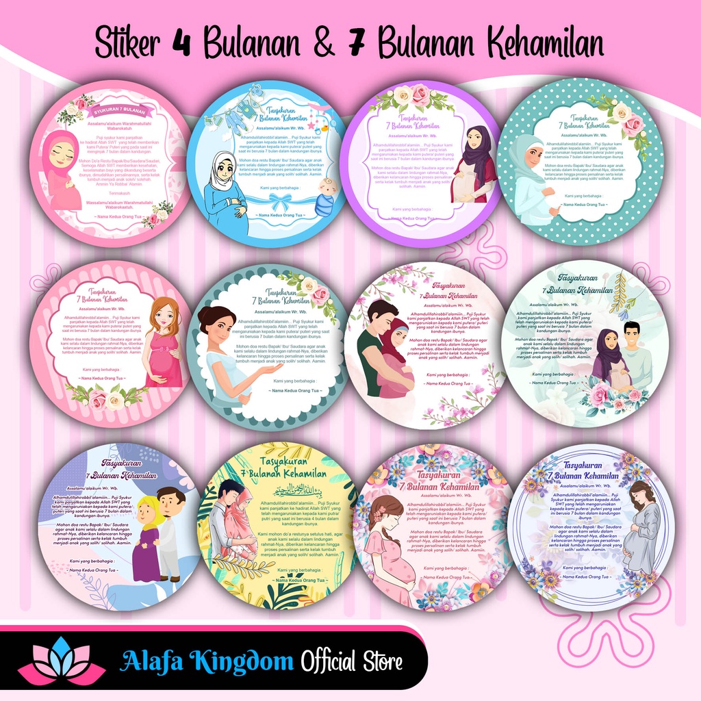 

Alafakingdom 01-12 Stiker Syukuran 4 Bulanan, 7 Bulanan Kehamilan | Stiker Label Bulat Custom
