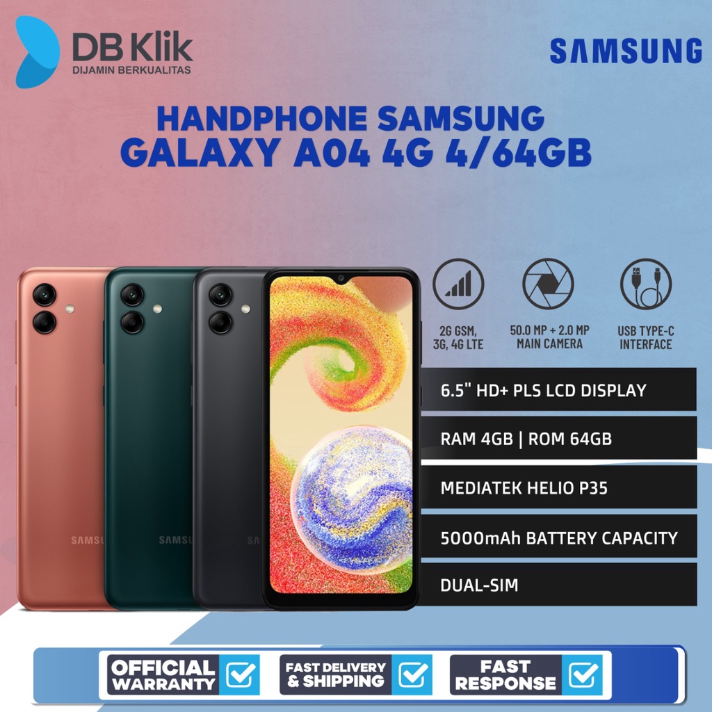 Handphone SAMSUNG GALAXY A04 4G 4/64GB - A04 4GB 64GB Garansi Resmi