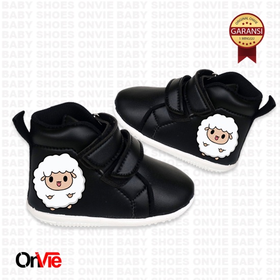 Sepatu Baby Boots Bunyi Motif Animal sheep Laki-Laki Usian 6-12 Bulan Prewalker Motif Binatang Kambing