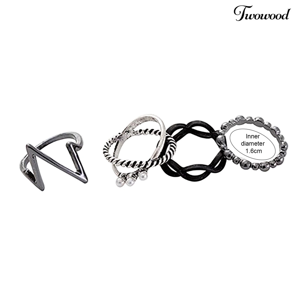 4pcs / Set Cincin Tidak Karat Tahan Lama 4 in 1 Gaya Punk Untuk Wanita