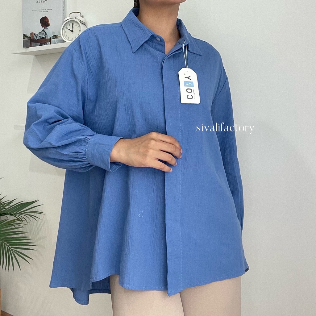 SIVALI Loryn Top 9901 | Kemeja Oversize Linen Wanita - Linen Crinkle Shirt - Atasan Wanita Lengan Panjang