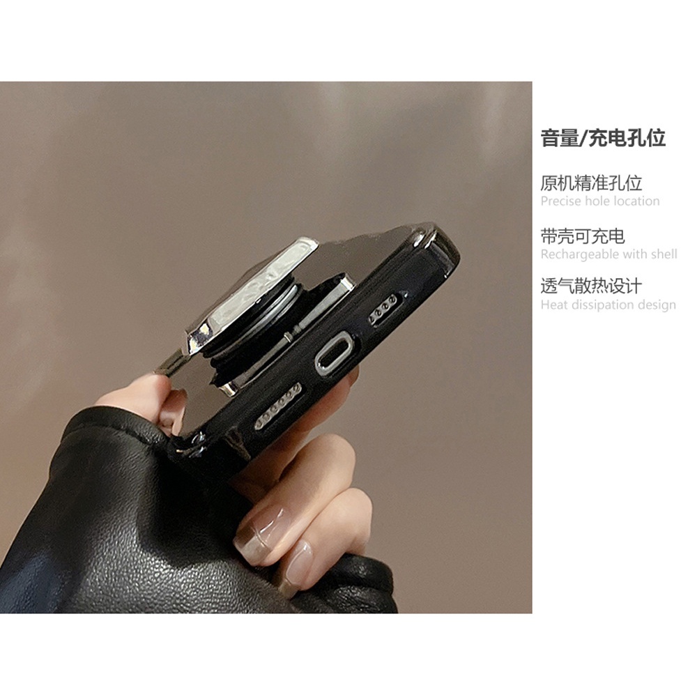 Ins Soft Case Silikon Warna Hitam Dengan Holder Angin Metalik Untuk Iphone 14 11 12 13 PRO MAX