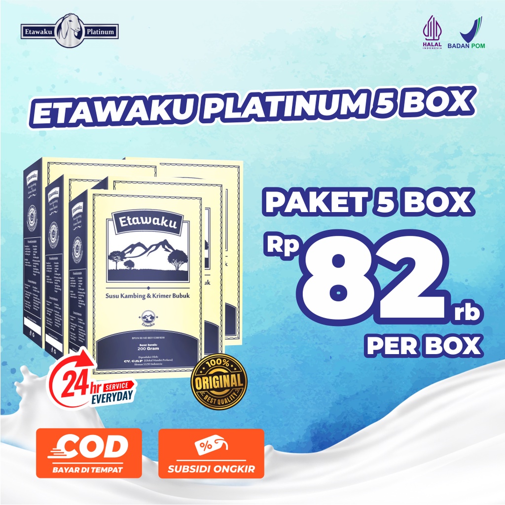 Etawaku Platinum Paket 5 Box Susu Kambing Etawa dan Krimer Nabati 100% Asli Original Untuk Atasi Nyeri Sendi Sesak Nafas Kesehatan Tulang dan Sendi Sehat Rendah Gula Teruji Klinis